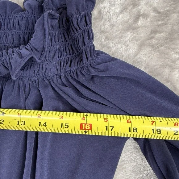 Michael Kors Romantic Boho Off Shoulder Smock Waist Ruffle Navy Peplum Blouse Lg - Picture 4 of 5